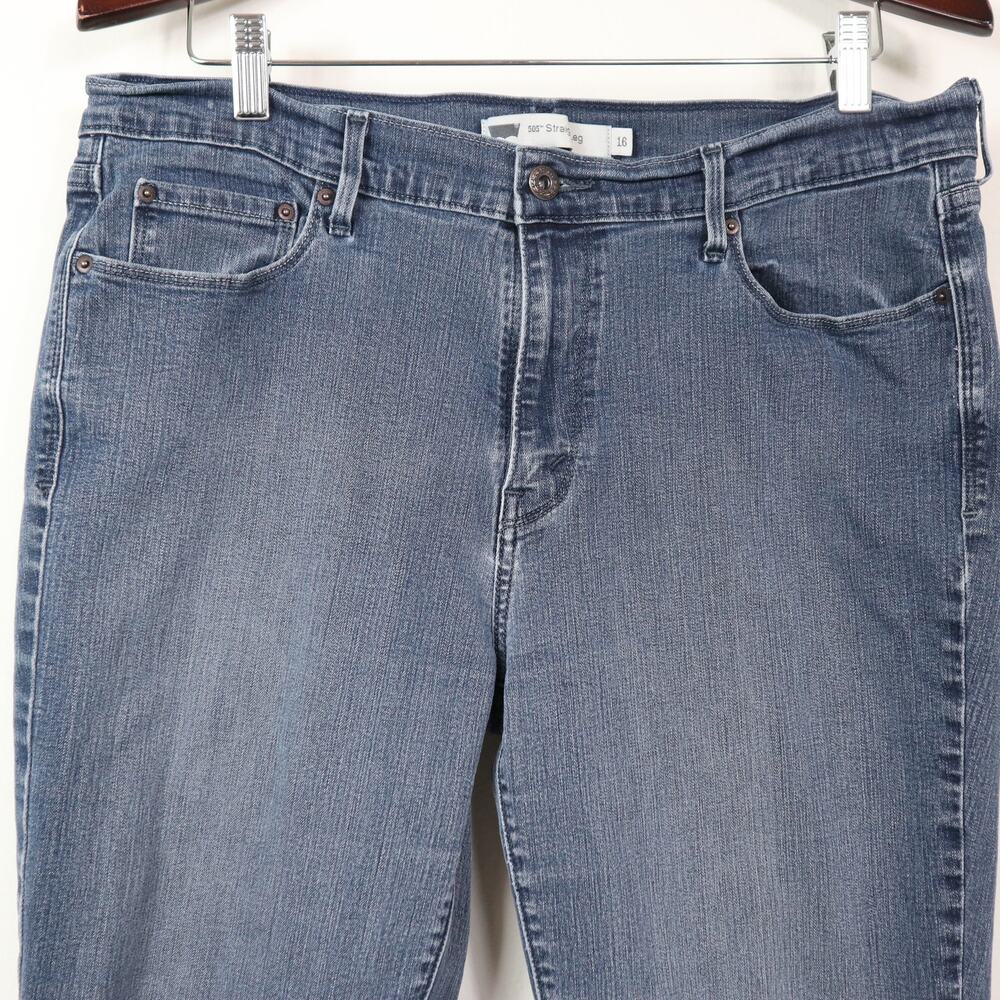 Levi's Size 16 505 Straight Leg Jeans 33x32 Mid Rise Stretch Blue Wash - Picture 4 of 12